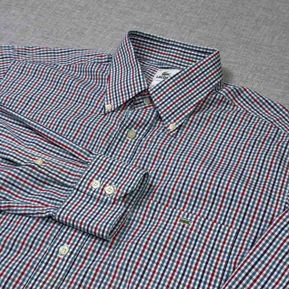 Lacoste Button-Down Dress Shirt Mens EU 42 Multicolor Check Cotton